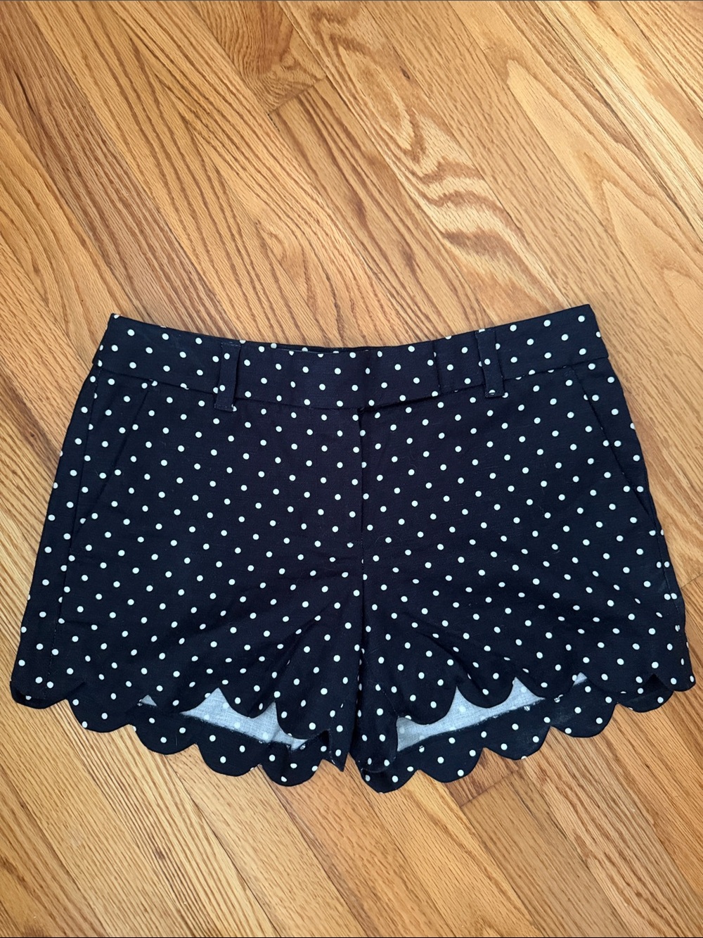 J. Crew Navy Polka Dot Scalloped Hem Shorts